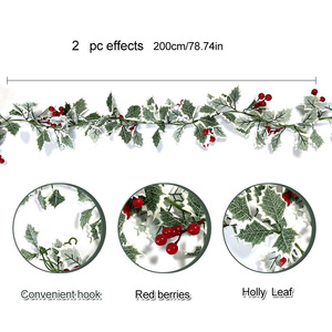 Guirlande de feuilles vertes en rotin artificiel avec baies rouges 100cm-200cm Décoration de Noël pour la maison Guirlande de fleurs en soie haute simulation - Product Image 4