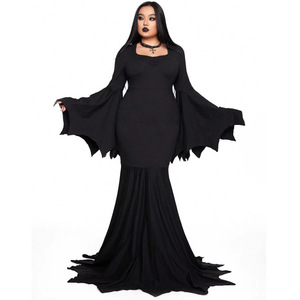 Costume d'Halloween pour femme, robe longue noire gothique à manches chauve-souris, style maîtresse de la terreur, inspirée de <span class=keywords><strong>Morticia</strong></span> Addam, tenue de <span class=keywords><strong>famille</strong></span> pour adulte - Product Image 2
