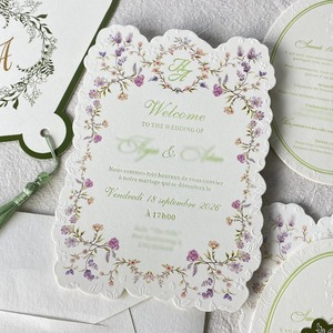 Juego de Invitaciones de Boda Personalizadas Premium con <span class=keywords><strong>Tarjeta</strong></span> de RSVP y Cronograma, Papel de Arte de 600g, Invitación con Relieve Floral 3D y Borla - Product Image 5