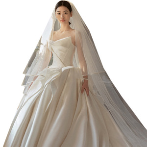 Satin Wedding Dress Ball Gown Strapless Natural Waist <b>Floor</b> Length Train Gown Simple Style For Summer - Product Image 5