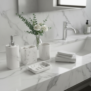 Accessoires ménagers en résine <span class=keywords><strong>effet</strong></span> <span class=keywords><strong>marbre</strong></span>, distributeur de savon pour la cuisine et la salle de bain, flacon de shampoing, pot de gel douche - Product Image 6