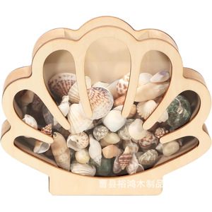 Wooden Seashell Storage <b>Box</b> <b>Heart</b> <b>Shape</b> Natural Wood Color Transparent Acrylic Panel Desktop Decorative Storage <b>Box</b> - Product Image 3