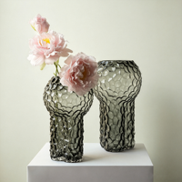 Vase en verre texturé nid d'abeille, sculpté en forme de diamant, minimaliste, écologique, fait main, bleu fumé transparent pour la décoration intérieure