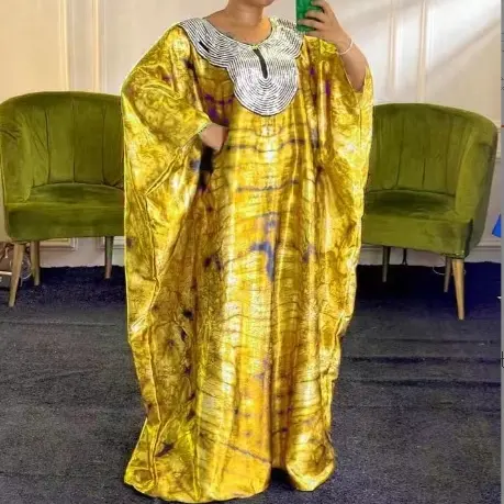 2023 여자의 새로운 중동 스팽글 인쇄 느슨한 가운 머리띠 아프리카 민족 스타일 가운 원피스