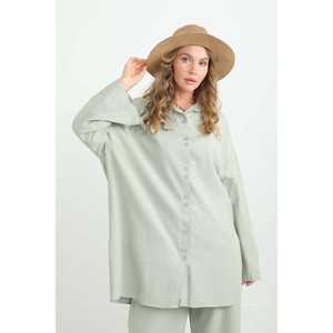 ชุดเสื้อโอเวอร์ไซส์ผู้หญิงแขนยาวผ้าอ็อกซ์ฟอร์ดสีเบจลำลองฤดูใบไม้ผลิฤดูร้อนแอลแอลเอ็กแอลเอสเอ็ม - Product Image 1