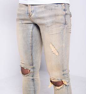 حافة الدنيم الصين مصنع مخصص الرجال الجينز السراويل ممزق نحيف المتعثرة الجينز خمر الغبار اثنين حفرة الجينز للرجال - Product Image 2