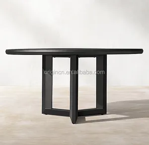 高級テーブル屋外ガーデンパティオ家具面取り面クリスプライン脚アルミラウンドダイニングテーブル