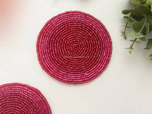 Gift Idea Red <b>Round</b> Handmade Beaded Placemats Desk <b>Mat</b> Mug Rug Coasters for Dining <b>Table</b> - Product Image 4