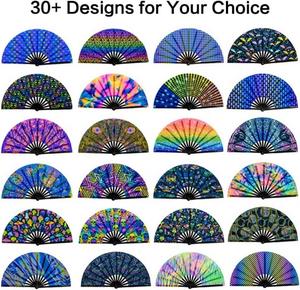 Custom Printed <b>Large</b> 13 Inch Bamboo UV Neon Light Hand <b>Fan</b> Eco-Friendly Kongfu Nylon with Durable Painted Technique New Arrival - Product Image 2