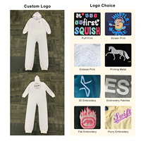 Combinaison pour homme en molleton de coton uni brodé sur mesure Barboteuses Pyjamas à capuche avec fermeture éclair complète Survêtement une pièce avec poches