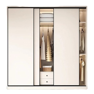 Cream White Wardrobe With Side <b>Storage</b> Cabinet Modern Custom <b>Bedroom</b> Closet Multi Functional Wardrobe - Product Image 1