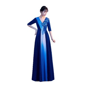 Women's Long Evening Gown V-Neck Empire Waist Blue Red 3D Pattern Choir Performance Host Attire Coming Of Age Ceremony Dress - Product Image 5