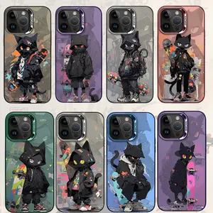 Cool Skateboard Katze Acryl TPU Handy Hülle für iPhone 15 14 13 12 11 Pro max IMD Karikatur Cool stoßfest Rückenabdeckung