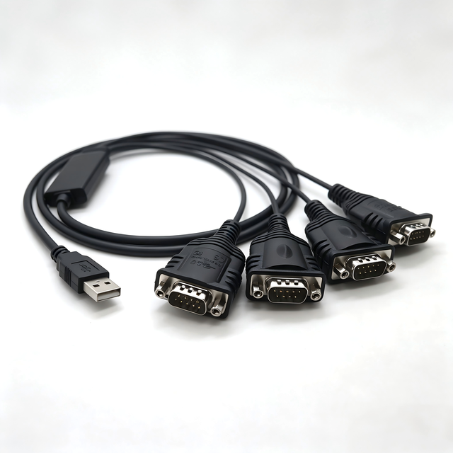 OEM Custom USB a Male to 4 DB9 Male RS232 Serial Cable 4-Port COM Port Y-Splitter PVC Insulated Industrial Control Programming