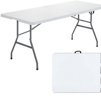 Table à manger pliante Goplus de 6 pieds, structure en fer, moderne, blanche, portable, robuste, avec poignée, 8 places, pour usage extérieur, hôtel, durable