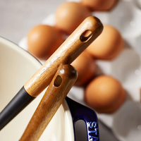 Set d'ustensiles de cuisine en silicone, poignées en bois Pinces à spatule en silicone Cuillère de cuisine pour ustensiles de cuisine antiadhésifs