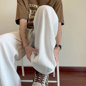 Pantalones de Pierna Recta Verticales para Hombre, Pantalones de Seda de Hielo Finos y Modernos de Verano, Pantalones Casuales de Pierna Ancha Blancos Holgados de Talla Grande para Hombre - Product Image 4