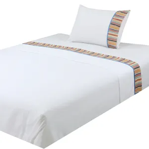 HBS05批发豪华酒店白色4 pcs羽绒被套床单枕套酒店床上用品套装