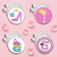 Marqueur de balle de golf en émail souple de forme personnalisée, fabriqué sur mesure par une usine OEM, avec clip pour chapeau, design rempli de couleur rose, pour femmes et jeunes filles golfeuses, idéal comme cadeau.