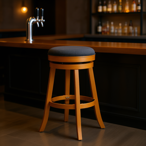 Tabouret de bar 30 pouces, base en bois finition naturelle, assise en tissu anthracite, mobilier de bar contemporain moderne, usage commercial - Product Image 2
