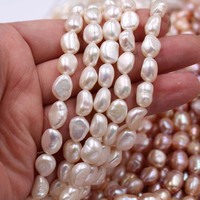 Chaîne de perles d'eau douce ovales de haute qualité YWJC Crystal 4-10 mm pour la fabrication de bijoux DIY, perles d'eau douce naturelles, véritables perles baroques