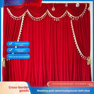 Décoration de scène de mariage, rideau de fond personnalisable en velours rouge de style chinois, rouge bordeaux, élégant et festif, vente en gros d'usine - Product Image 3
