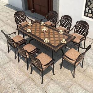 Silla de mesa para exteriores Patio Villa al aire libre Patio <span class=keywords><strong>Terraza</strong></span> impermeable Aluminio fundido Azulejo de cerámica Combinación de silla de escritorio larga - Product Image 1