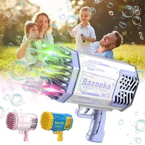 Juguetes de fiesta para niños, máquina de burbujas de jabón con 69 agujeros, pistola de burbujas, soplador automático en forma de cohete con luz
