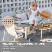 Ensemble de conversation en corde pour patio, mobilier de loisirs pour jardin et véranda, avec cadre en aluminium et canapé en osier avec fauteuils