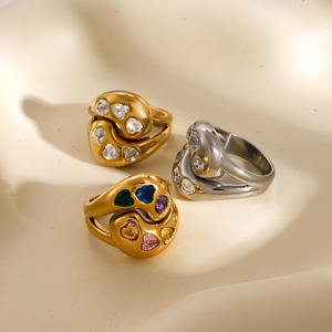 <span class=keywords><strong>Anillo</strong></span> <span class=keywords><strong>de</strong></span> Acero Inoxidable <span class=keywords><strong>de</strong></span> Moda Exquisita con Gotas <span class=keywords><strong>de</strong></span> Agua Entrelazadas y <span class=keywords><strong>Anillo</strong></span> <span class=keywords><strong>de</strong></span> Circonita en Forma <span class=keywords><strong>de</strong></span> Corazón Blanco - Product Image 1