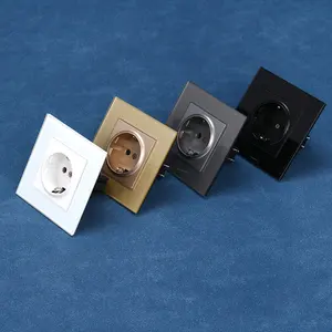 86 Type Grey Black White Gold Color Tempering Glass Panel Electric Wall Sockets And Switch German Standard Schuko Wall Socket