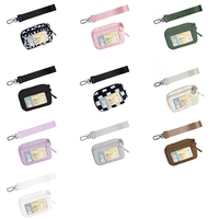 Portefeuille porte-clés en nylon pour femme, double pochette, porte-cartes portable, porte-monnaie portable