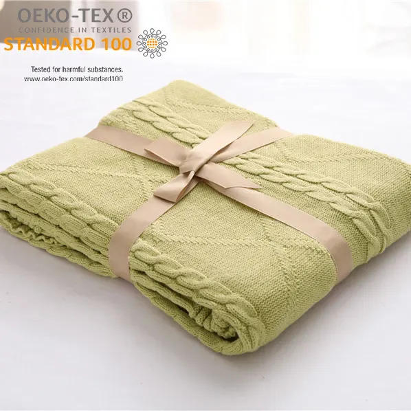 Lxmh Oeko-tex Knit100 % Katun Natal Sarung Bantal Crochet Throw Cable Hijau Rajutan Bayi Pantai Selimut dengan Dekorasi Rumah