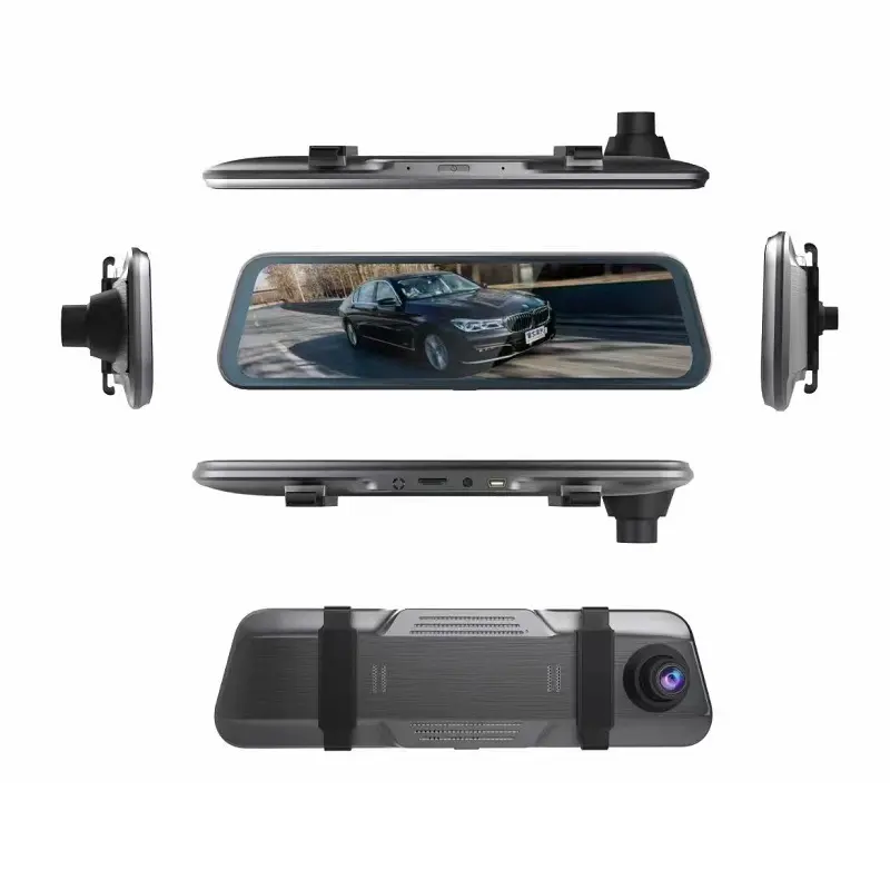 10นิ้วเต็มหน้าจอสัมผัสรถด้านหน้าและด้านหลังรถเลนส์คู่สื่อสตรีมมิ่งรถบันทึก2K + 1080P HD กระจกมองหลัง
