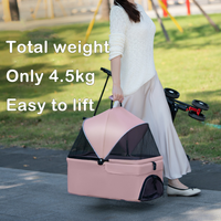 Poussette double pour animaux de compagnie avec support détachable Chariot à 4 roues pour chiens et chats Fermeture à glissière Panier de rangement portable et respirant