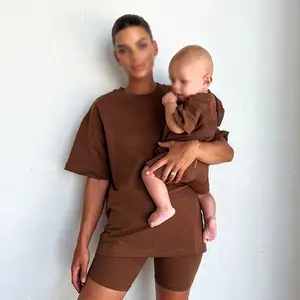 Sommer Mami und ich übergroßes T-Shirt Bike-Short-Set individuelles Logo Baumwolle weiche passende Outfits für Familie