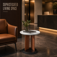 Ensemble de tables basses minimalistes à structure ronde en fer, plateau en pierre frittée aspect marbre, table d'appoint pour salon, hôtel, projet commercial