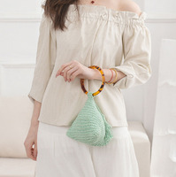 Bolso de playa de macramé de ganchillo vintage con borlas, bolso con cordón de algodón para mujer, bolsos de mano tejidos para mujer, monederos de mano