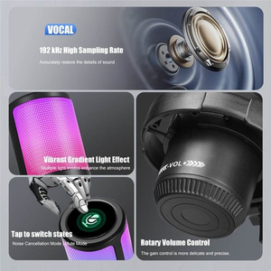 Microphone de jeu, micro à condensateur avec suppression du bruit, fonction mute, gain réglable, bras articulé pour le streaming, les podcasts, Twitch - Product Image 5