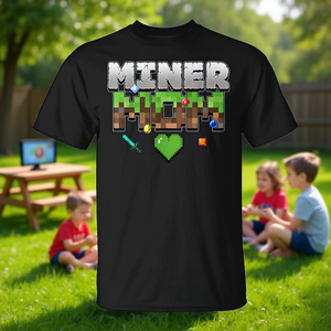 T-shirt de jeu Pixel Miner Mom, cadeau pour la fête des mères, vêtements pour la famille - Product Image 3