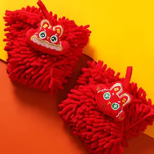 Good Luck Red Chenille Hand Towel For New Year Absorbent Bathroom Kitchen Hand Towel With Loop