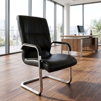 Chaise de bureau ergonomique pivotante classique avec support lombaire, chaise de réception pour visiteurs, chaise de salle de réunion en cuir noir