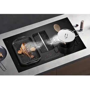 Built-in Tempered Glass Flow In Hood Downdraft Range Hood With Induction Cooker