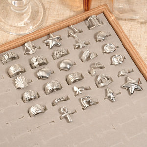 Bagues ouvertes ajustables en acier inoxydable, styles variés, texture premium, empilables, bijoux pour femmes - Product Image 1