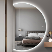Miroir décoratif mural moderne pour salon, hôtel, salle de bain, sans cadre, éclairé par LED, anti-corrosion, demi-lune, écran tactile CF