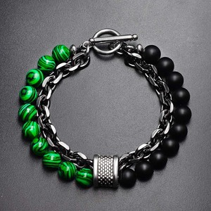 Bracelet en métal perlé avec pierre de <span class=keywords><strong>carte</strong></span> givrée, perles de pierre œil de tigre et perles de lave, chaîne noire pour homme - Product Image 2