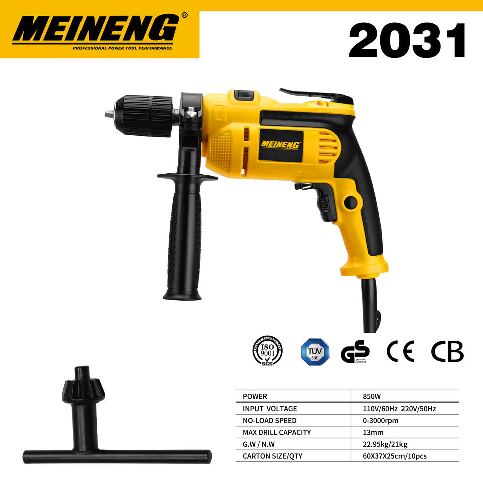 Máy khoan búa có dây 2031 850W 1/2" 13mm, tốc độ biến thiên 0-3000RPM, tay cầm phụ cho gỗ, kim loại & tường