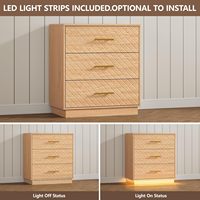 Armoire de rangement à 3 tiroirs avec éclairage LED et poignée en métal pour salon
