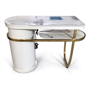 Luxury Gold Stainless Steel Frame Manicure Table With Built In Nail Dust Collector Cream <b>White</b> Nail Salon <b>Desk</b> With Storage - Product Image 4