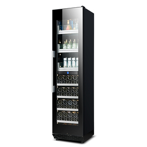 NE-418 Home Freestanding 137 <b>Bottles</b> Cabinet 2m Tall Dual Zone Slim Black <b>Wine</b> Cellar with <b>Light</b> and Lock - Product Image 2